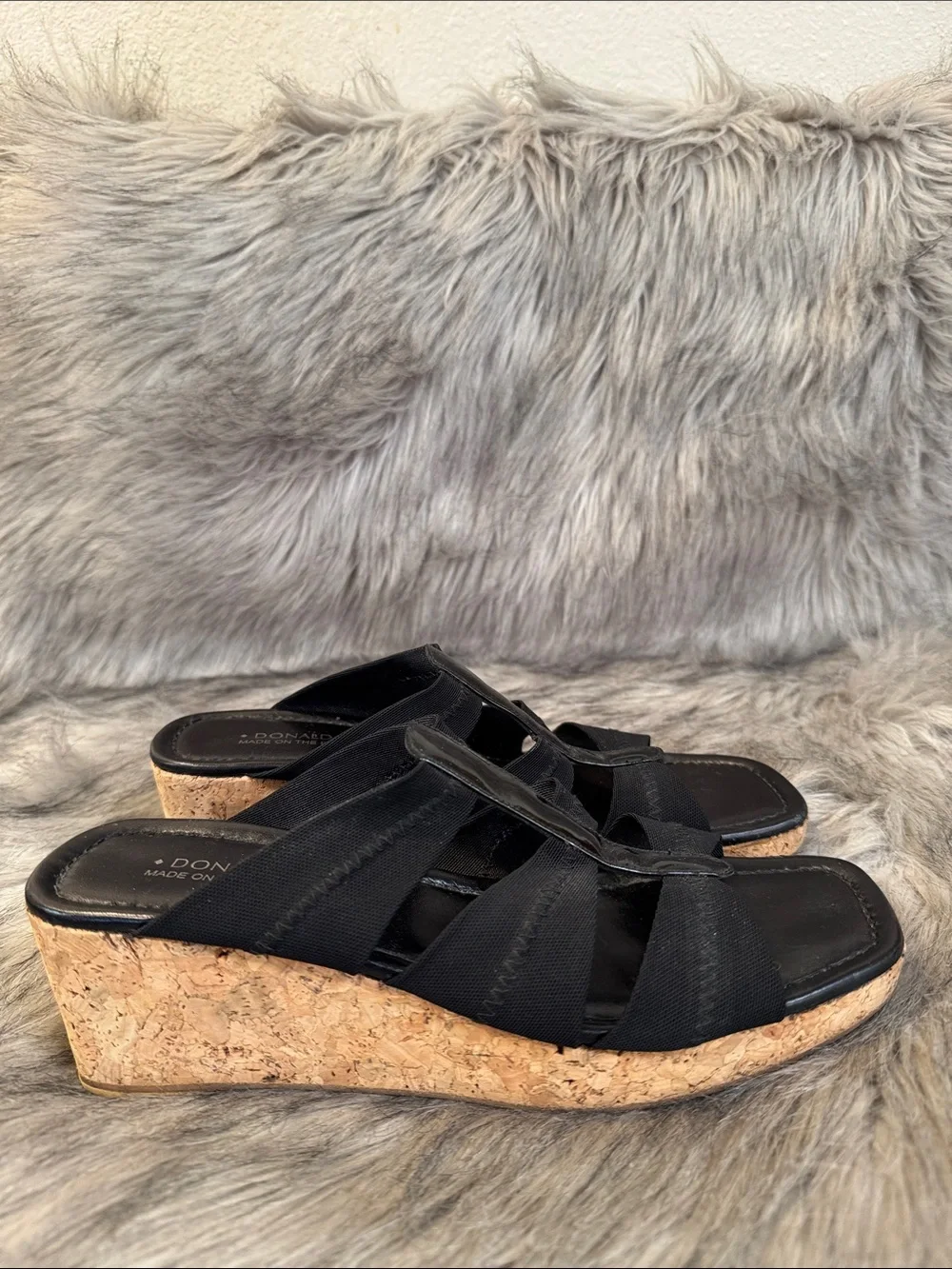 Donald J. Pliner Black Cork Wedge Sandals Size 9.5